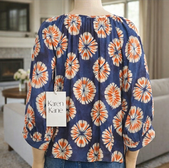New Karen Kane XL Boho Chic Casual Popover Sunburst Floral Colorful Artisy Top - Picture 2 of 6